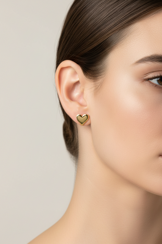 Sterling Silver Gold Plated Sterling Silver Flat Heart Stud Earrings