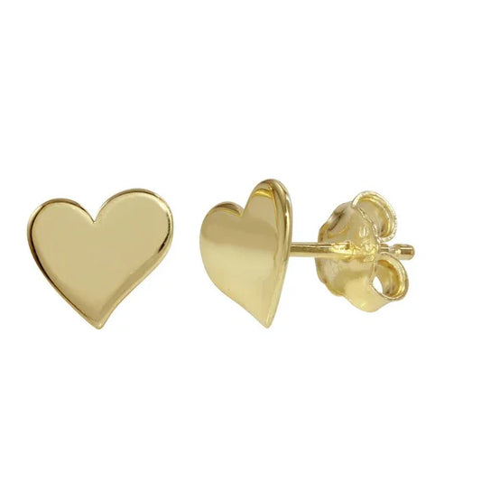 Gold Plated 925 Sterling Silver Flat Heart Stud Earrings