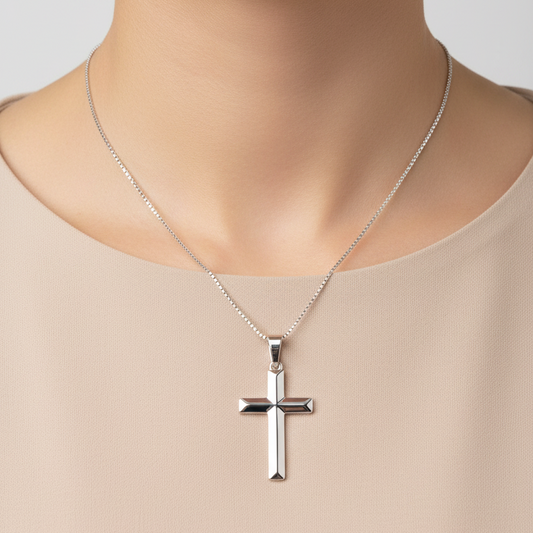 925 Sterling Silver High Polished Flat Cross Pendant