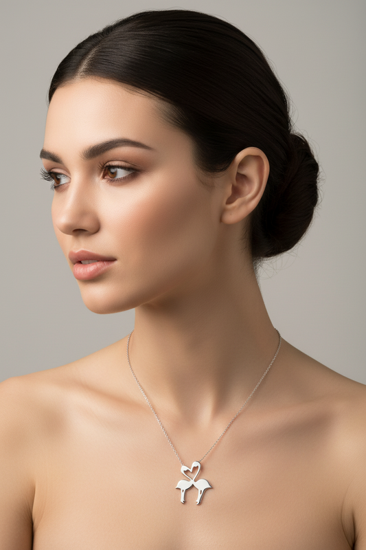 925 Sterling Silver Rhodium Plated Flat Flamingo Pendant Necklace, 16-18 inch