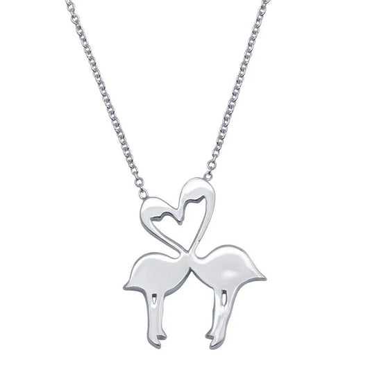 925 Sterling Silver Rhodium Plated Flat Flamingo Pendant Necklace, 16-18 inch