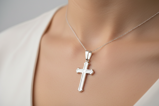 925 Sterling Silver Silver Finish High Polished Cross Pendant