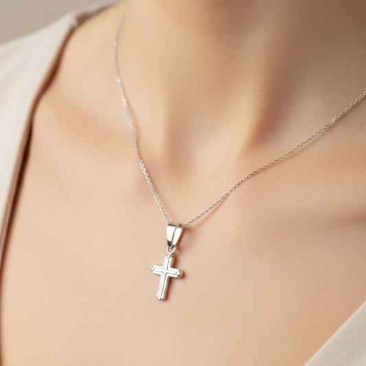 925 Sterling Silver Non-Plated Bordered Cross Pendant