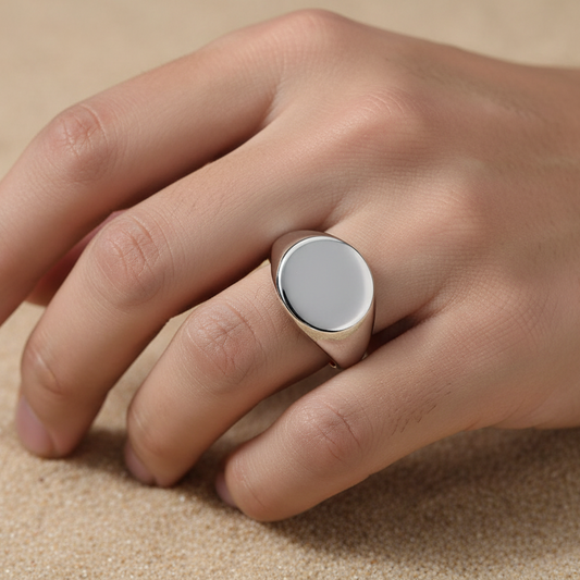 925 Sterling Silver High Polished Sterling Silver Oval Engravable Ring
