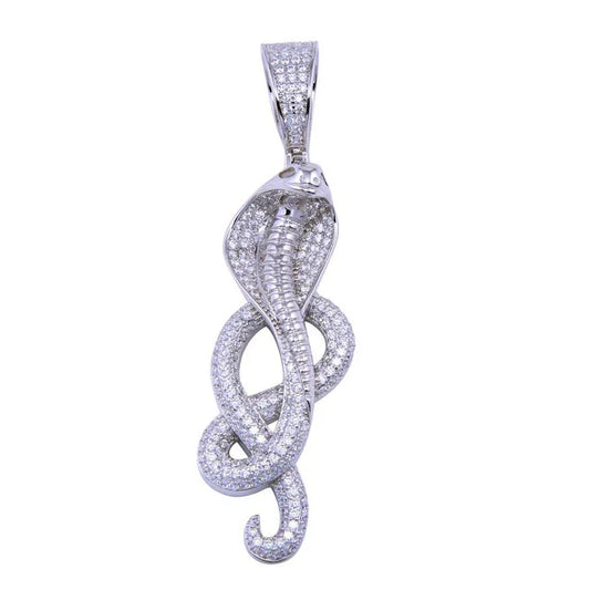 Rhodium Plated 925 Sterling Silver CZ Cobra Pendant