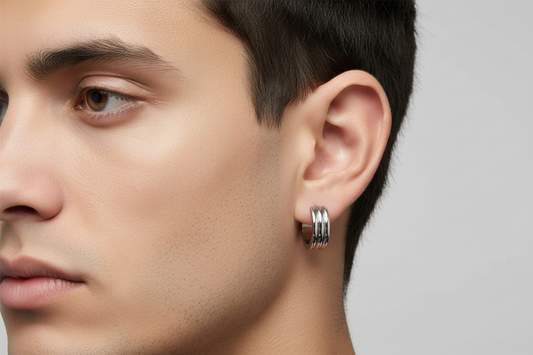 Stainless Steel Rhodium Plated Multi Line Huggie Earrings