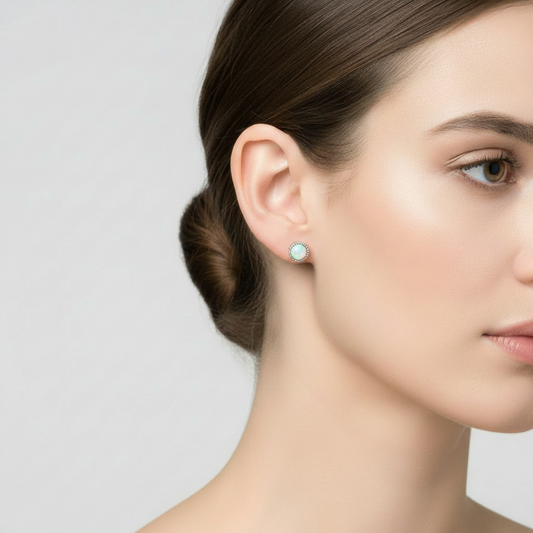 925 Rhodium Plated Sterling Silver Synthetic Opal Earrings