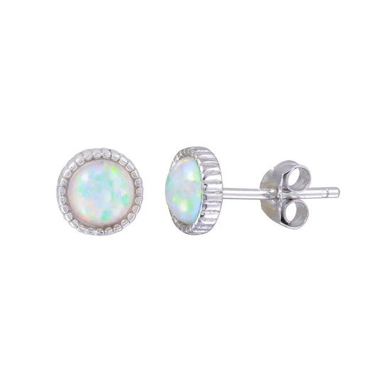 925 Rhodium Plated Sterling Silver Synthetic Opal Earrings