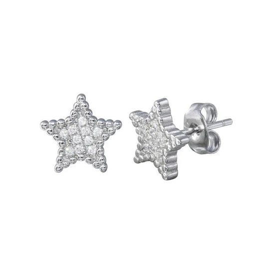 Rhodium Plated 925 Sterling Silver Star CZ Stud Earrings
