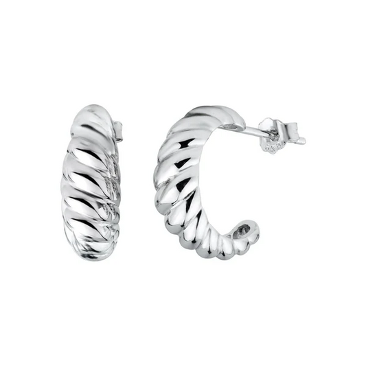 Rhodium Plated 925 Sterling Silver Semi Hoop Braid Design Earring