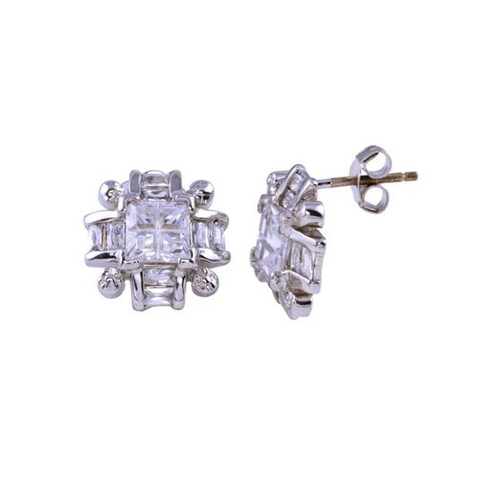 Sterling Silver Rhodium Plated Stud Earring,925