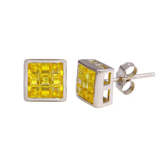 Sterling Silver Stud Earring setting with Yellow Cubic Ziconia
