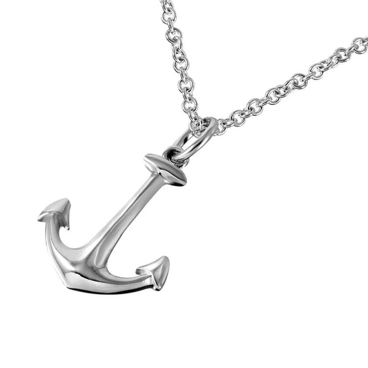 Silver Rhodium Plated Clear CZ Anchor Necklace