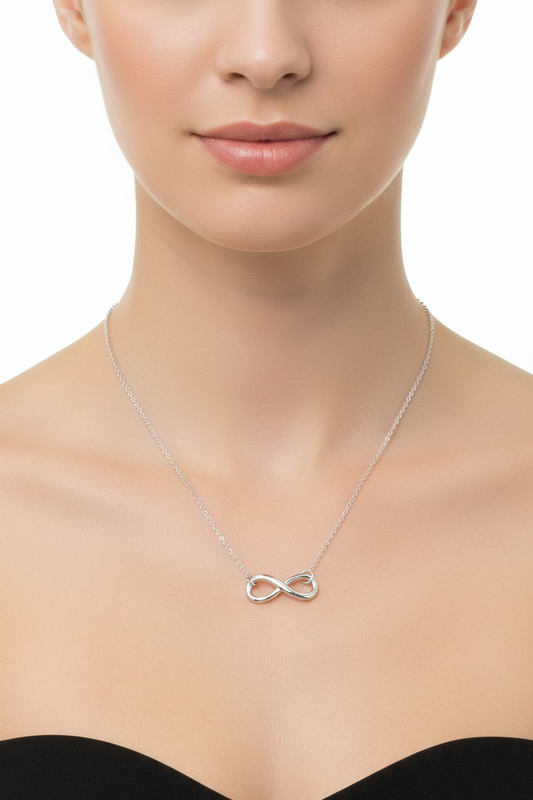925 Sterling Silver Rhodium Plated Infinity Necklace