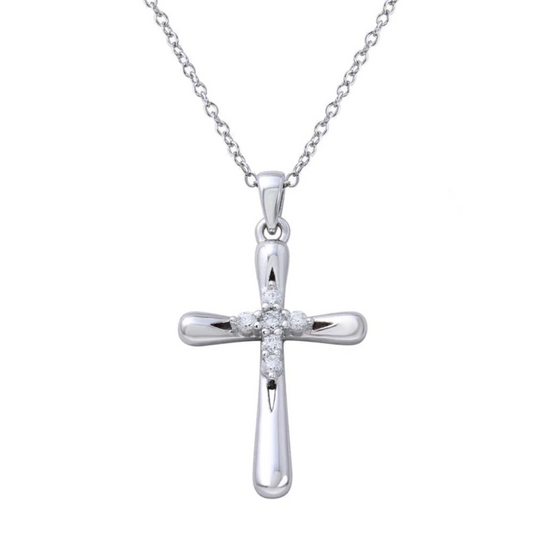 Rhodium Plated 925 Sterling Silver Cross Pendant with Mini CZ Cross Center