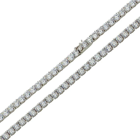 Silver 925 Rhodium Plated Round CZ Tennis Necklace, 18 Inches