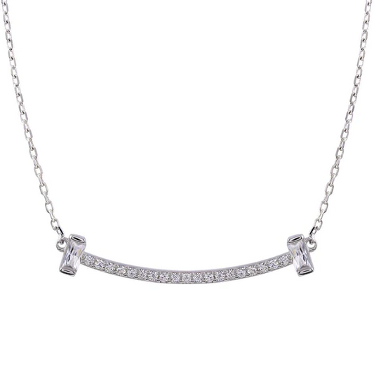 Silver Rhodium Plated CZ Bar Necklace