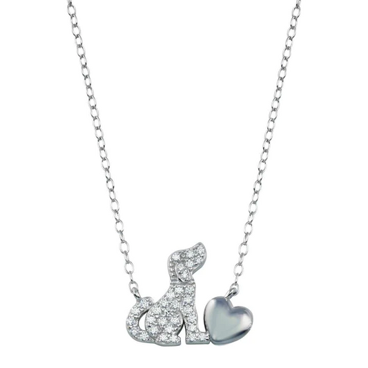Sterling Silver with Rhodium Plated Dog Heart Necklace