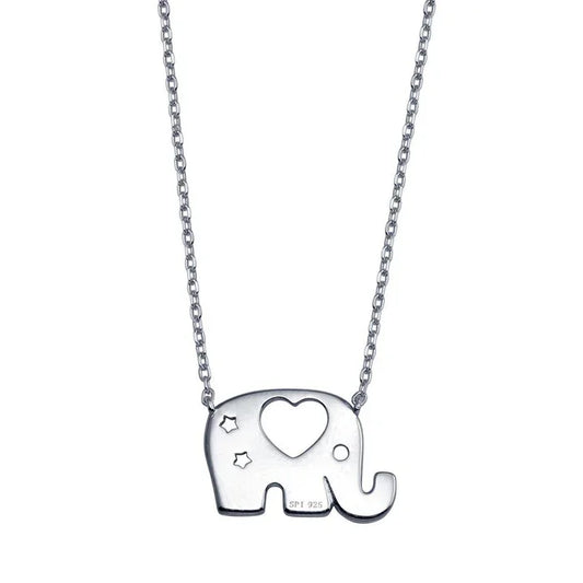 Rhodium Plated 925 Sterling Silver Elephant Heat Star Necklace