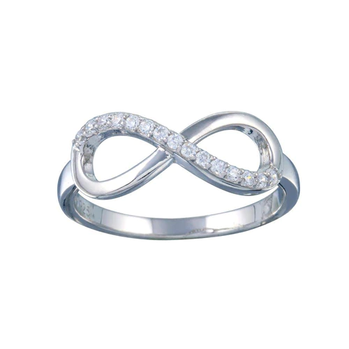 Silver 925 Rhodium Plated Clear CZ Infinity Ring