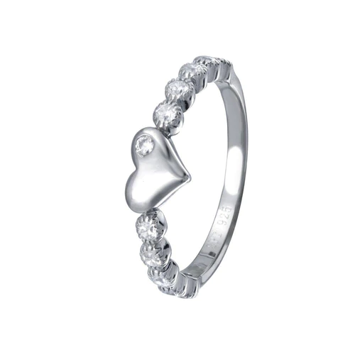 Silver 925 Rhodium-Plated CZ Heart Bubble Shank Ring