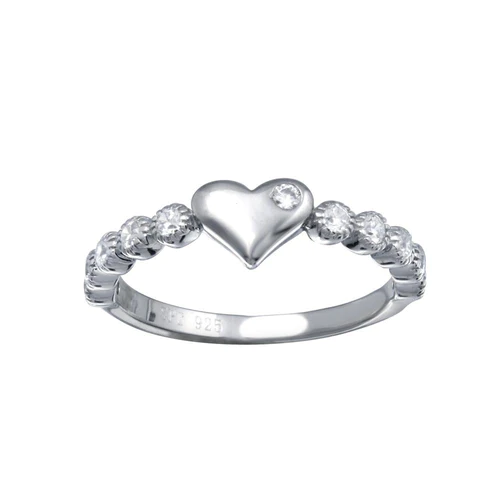 Silver 925 Rhodium Plated CZ Heart Bubble Shank Ring