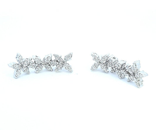 White Gold Classic Diamond Earrings. 18k TDW: 0.72ct SI GH 7.3 gr. 16 Round Diamonds on 6 Flowers with Marquise Leaves.