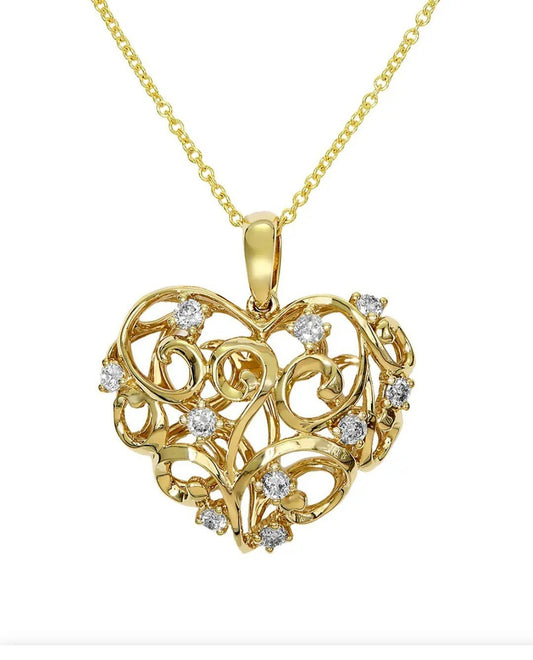 Effy Yellow Gold Diamond Heart Necklace. 14k 4.4gr TDW: 0.28ct HI I