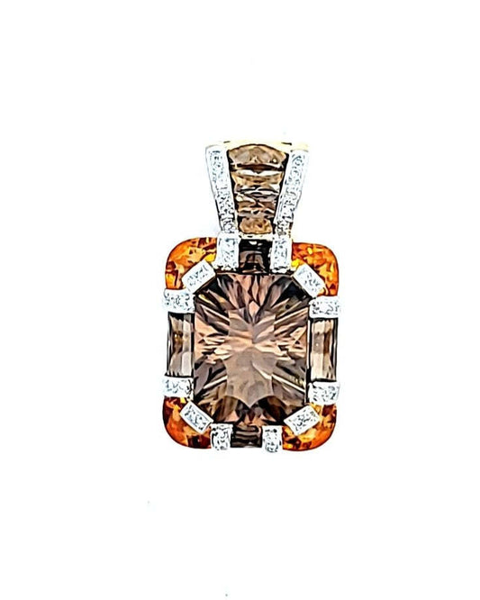 Bellari Yellow Gold Smokey Quartz, Citrine and Diamond Pendant. 18k, 9.3gr. Q: 12.9ct; C: 3.6ct,  TDW: 0.24ct