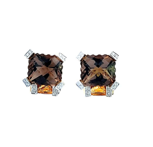 Bellari Yellow Gold Smokey Quartz, Citrine and Diamond Earrings. 18k, 9.3gr. Q: 19.7ct; C: 3.6ct,  TDW: 0.36ct