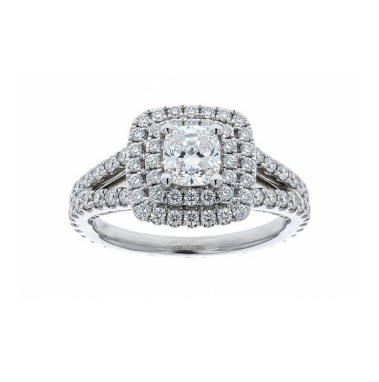 White Gold Engagement Halo Diamond Ring. 14K, TDW: 1.52ct, SI-I, H-I