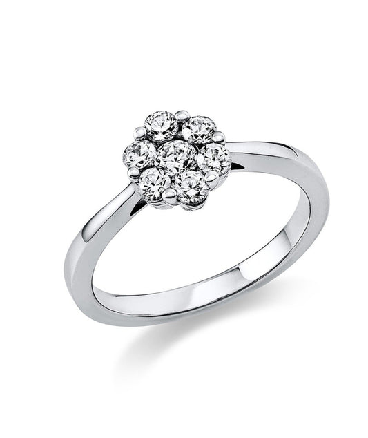 White Gold Flower Style Diamond Ring.18k, TDW: 0.21ct VS FG. Salvini Italian2.49gr