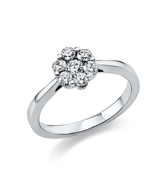 White Gold Flower Style Diamond Ring.18k, TDW: 0.21ct VS FG. 2.49gr