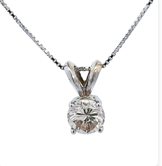 White Gold Solitaire Diamond Pendant 0.6ct SI1 H  with white gold chain,14k
