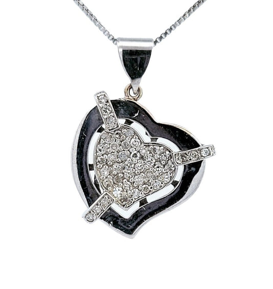 white gold heart pendent with 42 round Diamonds TDW: 0.32  SI2- HI,18k