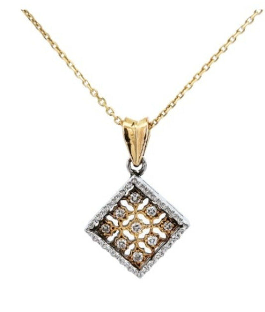 Two-tone Yellow and White Gold Diamond Pendant with 9 Round Small Diamonds. 18k  2.65gr TDW: 0.12ct