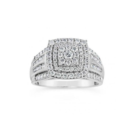 White Gold Triple Layer Halo Diamond Ring. 10k  4.3gr TDW: 1.00ct, VS FG