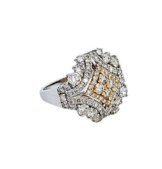Platinum and Yellow Gold Cocktail Diamond Ring. 94 Round Diamonds. TDW: 2ct SI GI PLAT/18k8.3gr