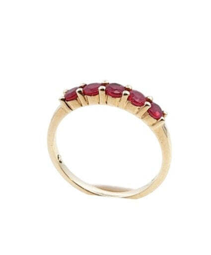 Yellow Gold Ring With Five Natural Round Ruby Band. 10k, 2.2gr. R: 1.25ct