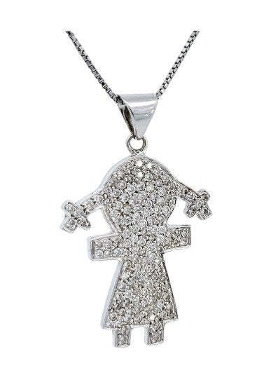 White Gold Little Girl Pave Diamond Pendant. 18k, TDW: 1.35ct, 3.3gr