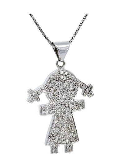 White Gold Little Girl Pave Diamond Pendant. 18k, TDW: 1.35ct, 3.3gr