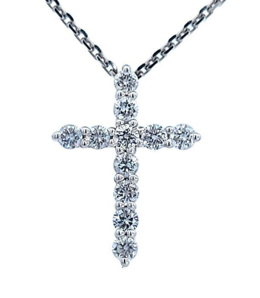 White Gold Diamond Cross Pendant. 18k, 0.62gr, TDW: 0.36ct, VS, EF