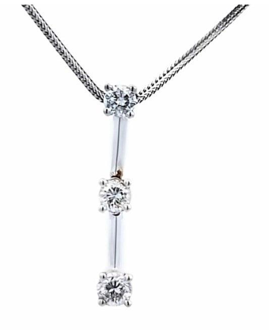 White Gold Triple Diamond Pendant and Chain Necklace. 14k, TDW: 0.51ct, SI-I, HI, 2.55gr