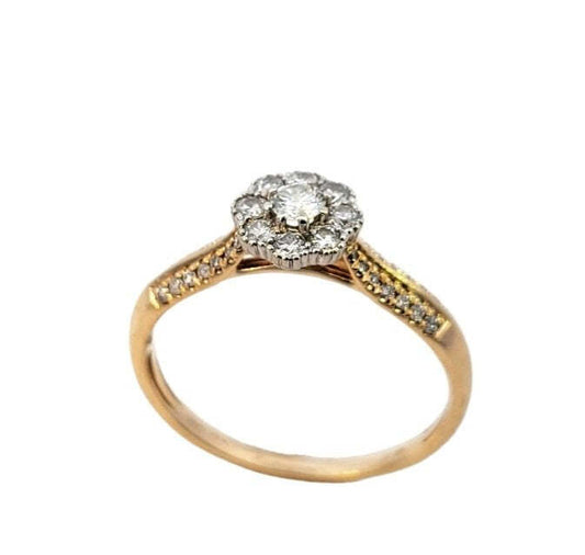Two-tone Yellow and White Gold Halo Setting Ring.