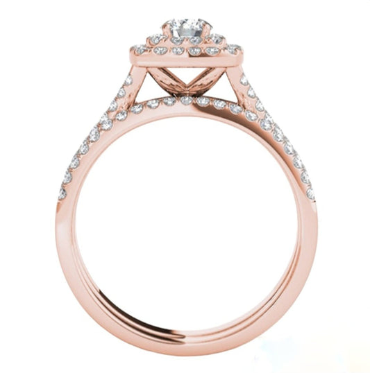 Rose Gold Double Cushion Frame Split Shank Bridal Set Diamond Ring.