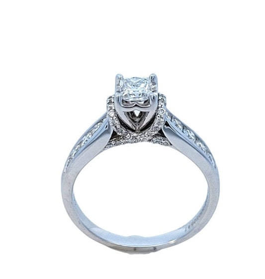 White Gold Princess-Cut Diamond Solitaire Engagement Ring with Accent. 14k,  4.7gr, TDW: 0.96ct, SI1, EF