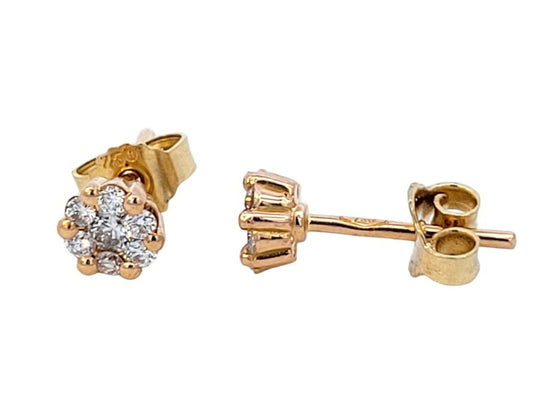 Yellow Gold Cluster Diamond Stud Earrings. 18k, 1.6gr, TDW: 0.3ct, VS, FG