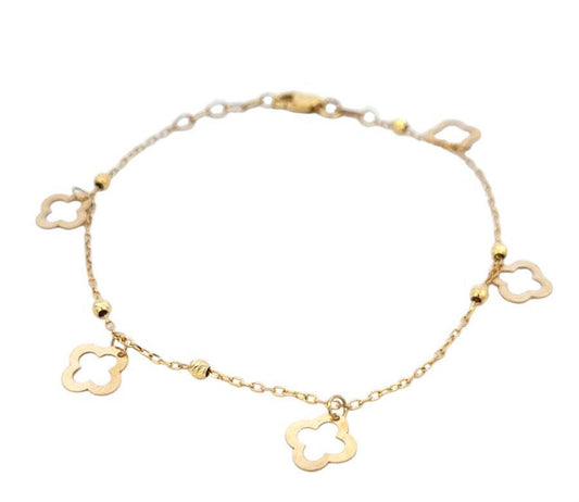 Yellow Gold Clover Bracelet. 18k, 2gr, 7 1/2"