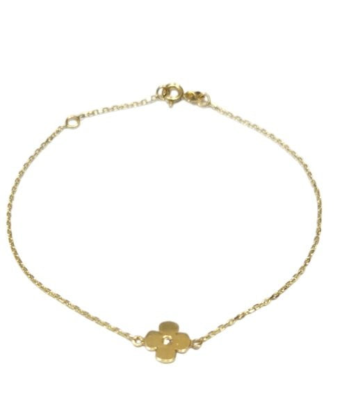 Yellow Gold Bracelet with one Flower setting with Cubic Zirconia, 14k,  6 1/2 to 7 1/2 Inches Adjustable