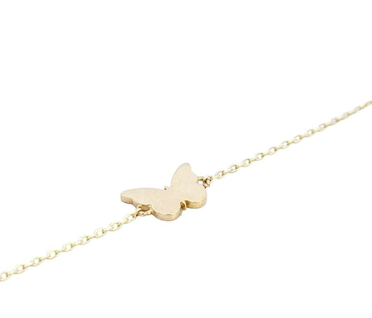 Yellow Gold Bracelet with one Butterfly, 14k,  6 1/2 to 7 1/2 Inches Adjustable